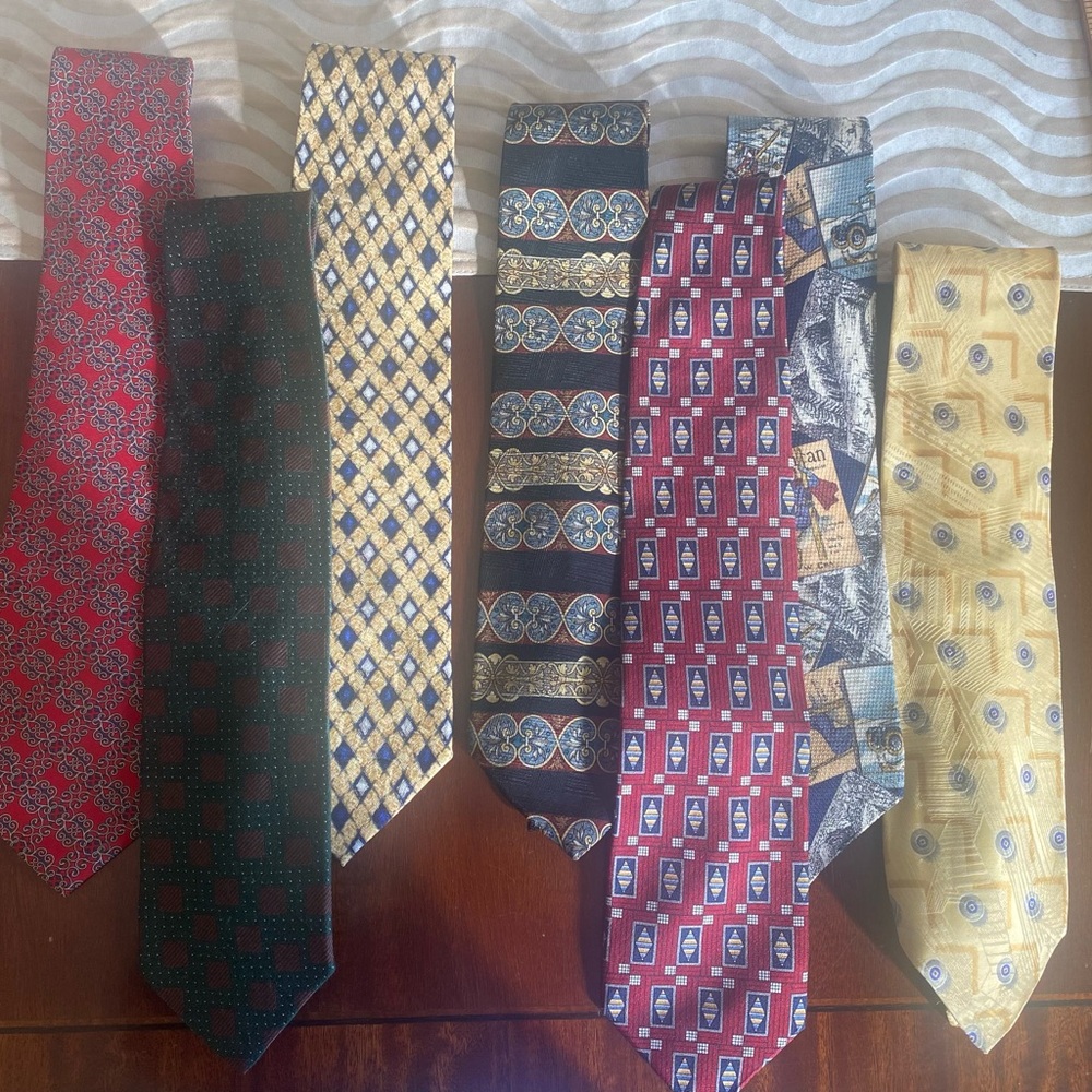 Vintage Italian Imported Silk  lot of 7 Men's Patterned Tie Yellow & Red Options